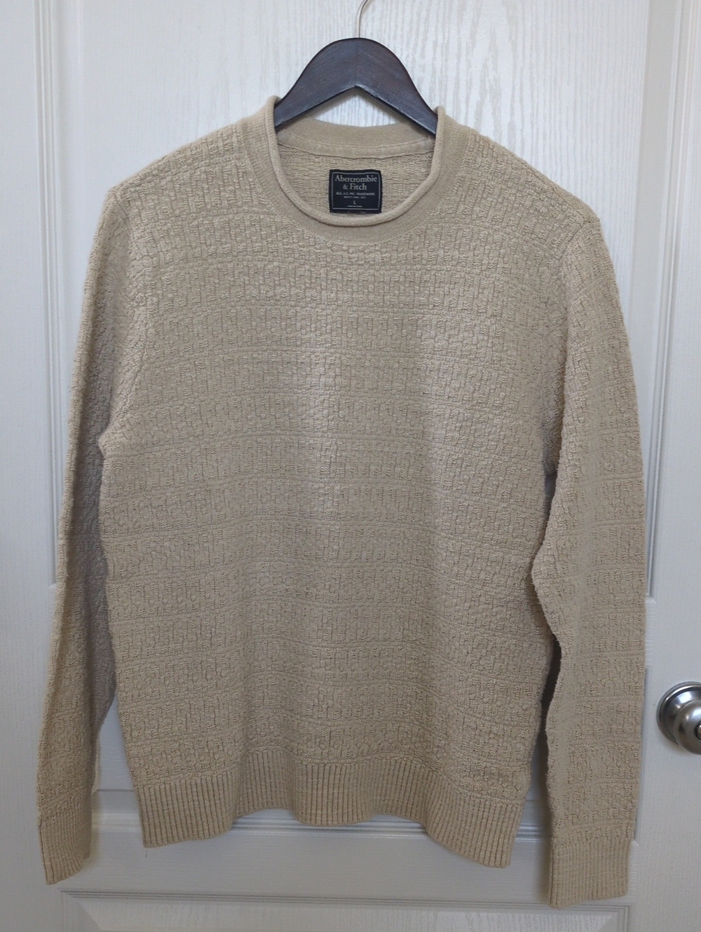 Abercrombie & Fitch Mens Cream Textured Cotton Crewneck Sweater
